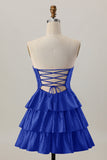 Laranja Strapless Tiered Uma linha cortada Homecoming Dress com frisos