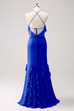 Halter Tahiti Sereia Chiffon Vestido Madrinha com Folhos