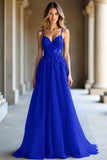 A Linha Azul Escuro Alças Esparguete Querida Vestido Longo Baile