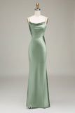 Oliva Espaghetti Correias Cetim Sheath Long Vestido Madrinha