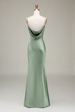 Oliva Espaghetti Correias Cetim Sheath Long Vestido Madrinha