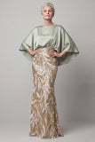 Vestido de Sereia Champanhe de Lantejoulas com Mangas Altas