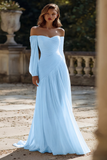 Vestido de Noiva Comprido em Chiffon Marfim com Ombros a Ombro e Linha-A