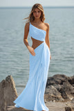 Vestidos de Noiva Branco Um Ombro Longo Plissado
