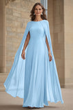 Vestido Comprido Marinha em Chiffon Tubinho para Mãe da Noiva com Capa