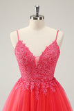 Bonito Hot Pink A Line Spaghetti Straps Short Homecoming Dress com Apliques