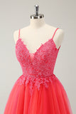 Bonito Hot Pink A Line Spaghetti Straps Short Homecoming Dress com Apliques