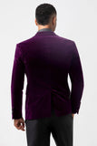 Blazer masculino de veludo com lapela de pico roxo escuro e um botão