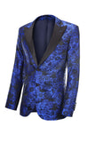 Pico Lapela Jacquard Royal Blue Single Peito Masculino Prom Blazer