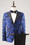 Royal Blue Jacquard Pico Lapela 2 Peças Homens Prom Suits