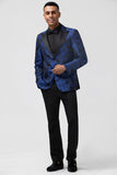 Royal Blue Jacquard Pico Lapela 2 Peças Homens Prom Suits