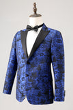 Royal Blue Jacquard Pico Lapela 2 Peças Homens Prom Suits