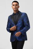 Royal Blue 2 Piece Pico Lapel Jacquard Fatos de Baile de Formatura Masculino