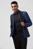 Royal Blue 2 Piece Pico Lapel Jacquard Fatos de Baile de Formatura Masculino