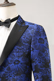 Royal Blue Jacquard Pico Lapela 2 Peças Homens Prom Suits