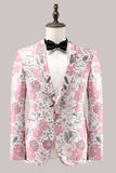 Xale Rosa Lapela Jacquard Um Botão Blazer Masculino Prom