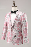 Xale Rosa Lapela Jacquard Um Botão Blazer Masculino Prom