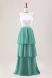 Eucalipto A Line Tiered Ruffled Long Bridesmaid Dress With Lace