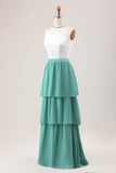 Eucalipto A Line Tiered Ruffled Long Bridesmaid Dress With Lace