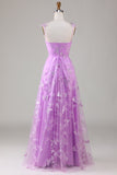 Vestido Comprido Roxo com Aplicações e Linha-A para Baile de Finalistas