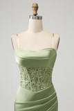 Glitter Sage Bodycon Sequin Corset Vestido Curto Homecoming com Fenda