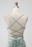 Cinzento Verde Bodycon Lace-up Back Short Homecoming Dress com lantejoulas Appliqued