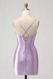 Bodycon Esparguete Correias Lilás Corset Cetim Vestido Curto Homecoming