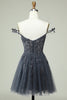 Carregar imagem no visualizador da galeria, Tiras de espaguete da marinha curto vestido de homecoming com apliques