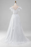 Rhinestones Accents Espartilho Branco Vestido de Noiva com Apliques