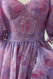 Roxo Uma Linha Pescoço Quadrado Corset Prom Dress Com Fenda