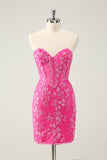 Sparkly Fuchsia Sweetheart Corset Homecoming Dress com apliques