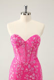 Sparkly Fuchsia Sweetheart Corset Homecoming Dress com apliques