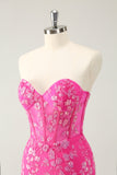 Sparkly Fuchsia Sweetheart Corset Homecoming Dress com apliques