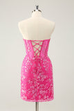 Sparkly Fuchsia Sweetheart Corset Homecoming Dress com apliques