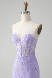 Espartilho Lilás Sequins Querida Bordado Curto Vestido Homecoming com Renda Costas