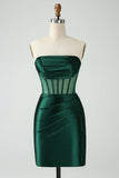 Espartilho Verde Escuro Strapless Bodycon Vestido Curto Homecoming