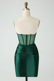 Verde escuro Bodycon Corset Strapless Short Homecoming Dress