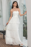 Vestido de festa de noivado plissado branco simples