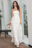 Vestido de festa de noivado plissado branco simples