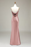 Oliva Espaghetti Correias Cetim Sheath Long Vestido Madrinha