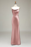 Oliva Espaghetti Correias Cetim Sheath Long Vestido Madrinha