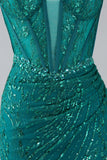 Verde escuro brilhante sereia espaguete correias espartilho vestido de baile com fenda