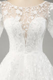 Marfim A-Line Puff mangas vestido de noiva com apliques