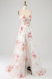 Preto A-Line Flor Sequins Long Corset Prom Dress