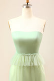 A-Line Strapless Matcha Tiered vestido longo dama de honra com babados