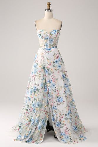 Flor de Marfim A-Line Strapless Long Corset Prom Dress