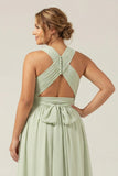 Vestido de dama de honor plissado em chiffon Sage A Line A Longo, Plissado Plus Size com Fenda