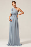 Dusty azul conversível Boho Chiffon longo vestido de dama de honra da maternidade