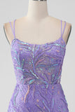 Sparkly Lilac Bodycon Sequins Appliques Vestido Curto Homecoming com Fenda