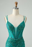 Sparkly verde escuro Bodycon Corset Short Homecoming Dress com Sequins